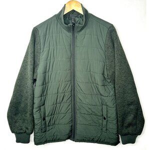 Zella Mens Jacket Mixed Media Coat Recycled Quilted Full Zip Olive Green Medium